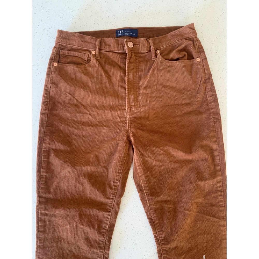 Gap Soft Vintage Slim Corduroy Pants Cognac Brown Womens 10/30 Mid Rise Straight - Picture 4 of 8
